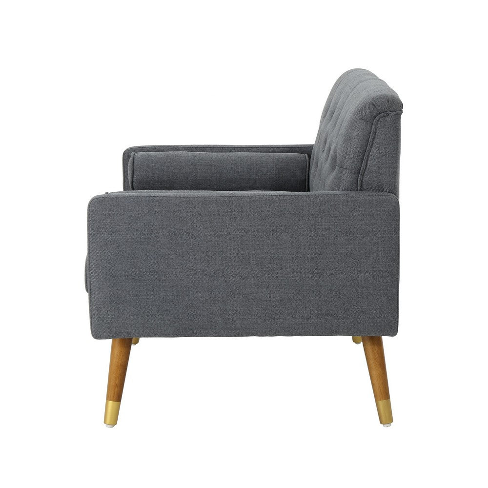 Benjara Javie Club Accent Chair, Splayed Rubberwood Legs, Button Tufted Gray