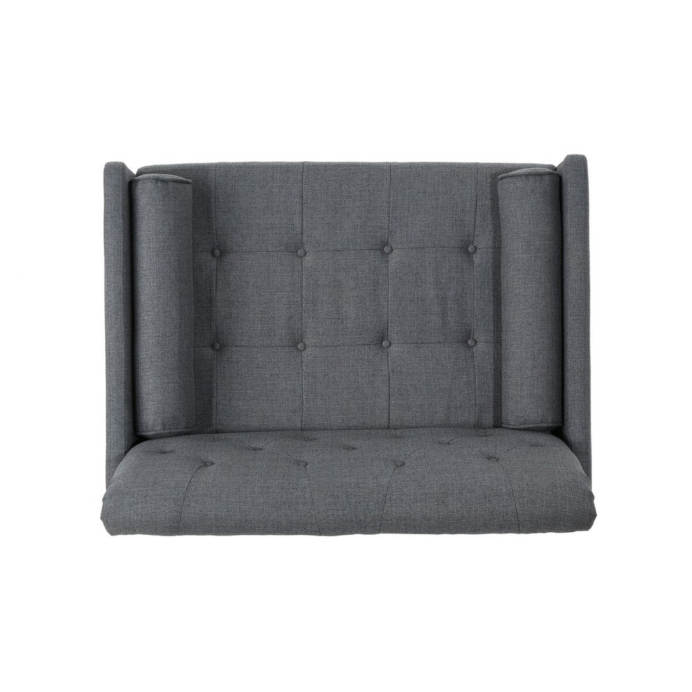 Benjara Javie Club Accent Chair, Splayed Rubberwood Legs, Button Tufted Gray
