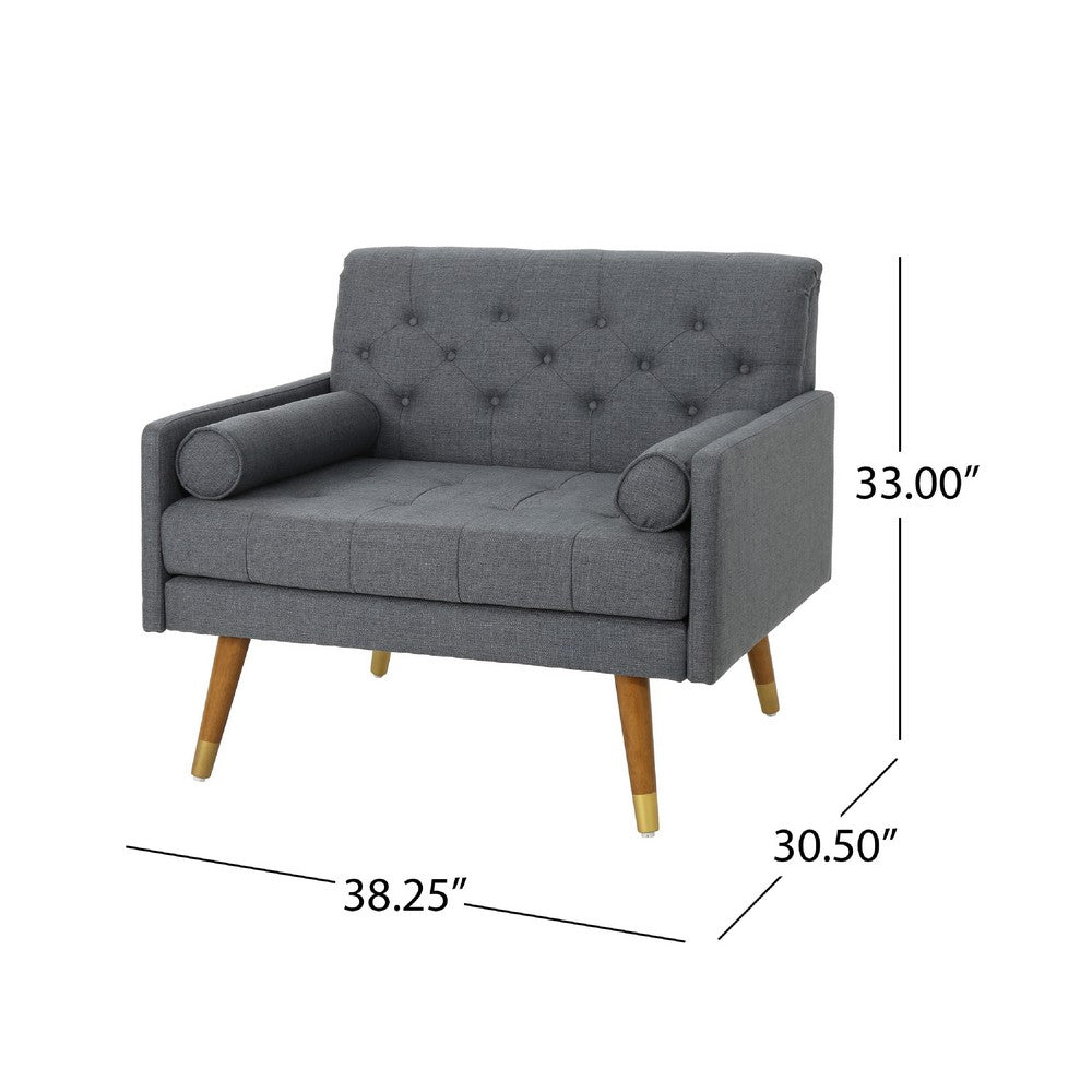 Benjara Javie Club Accent Chair, Splayed Rubberwood Legs, Button Tufted Gray