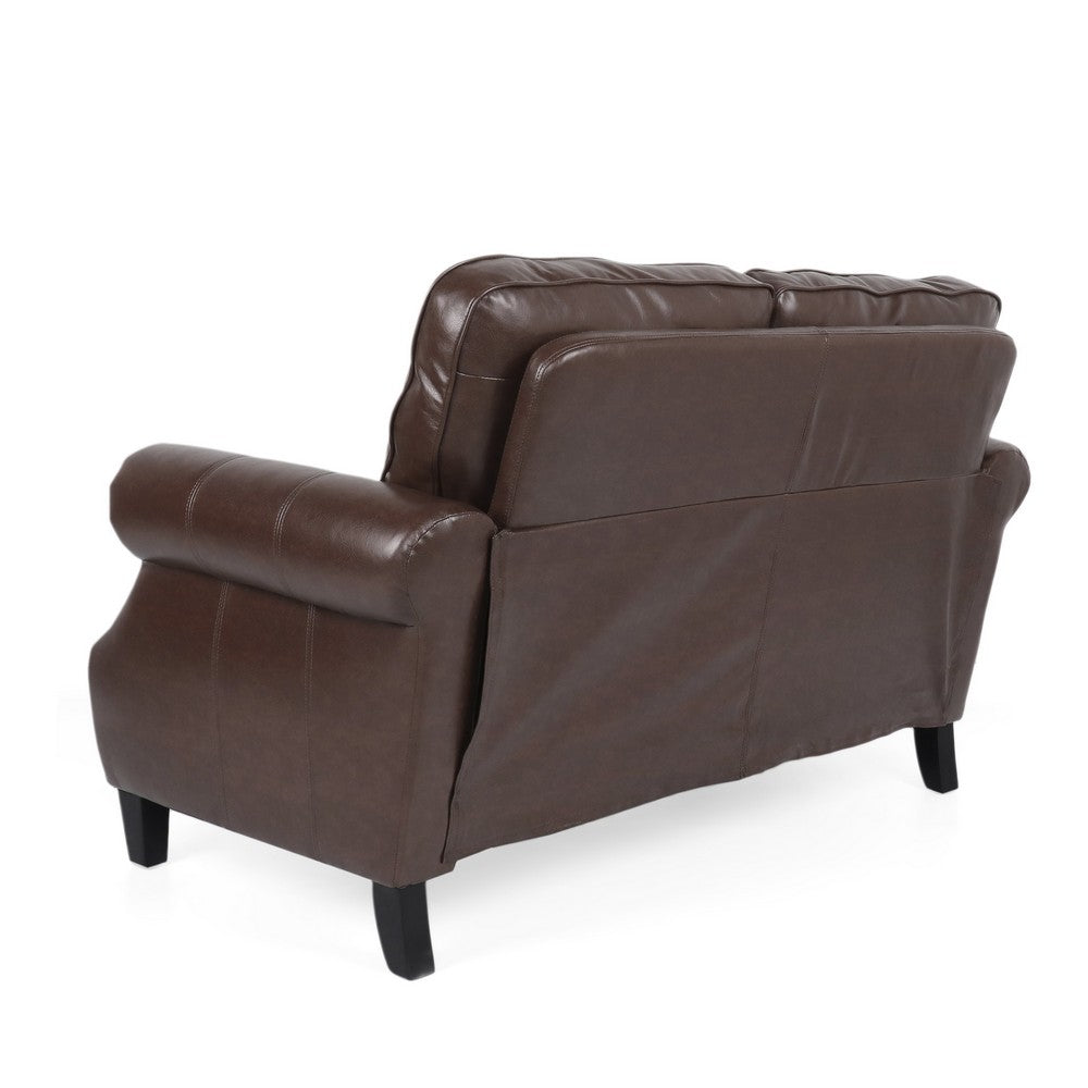 Benjara Zika Loveseat, Nailhead Trim Dark Brown Faux Leather, 59 Inch