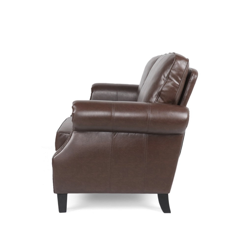 Benjara Zika Loveseat, Nailhead Trim Dark Brown Faux Leather, 59 Inch