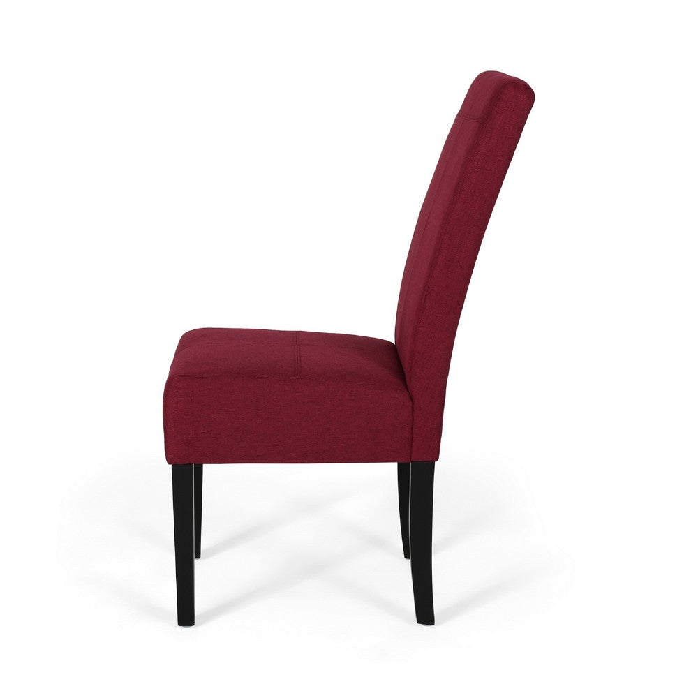 Benjara Tanya Armless Dining Chair Set of 2, Modern Style Blush Red Fabric