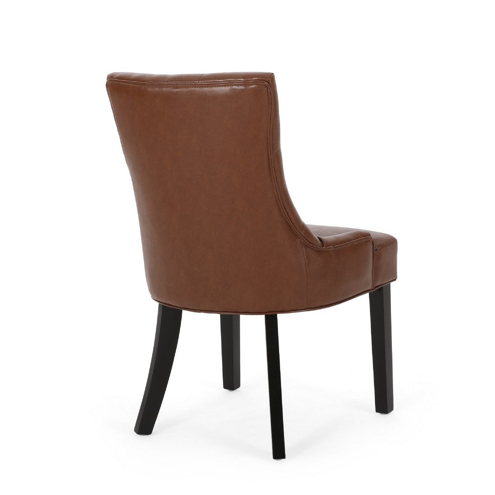 Benjara Chen Dining Chair Set of 2, Diamond Tufted Back, Brown Faux Leather