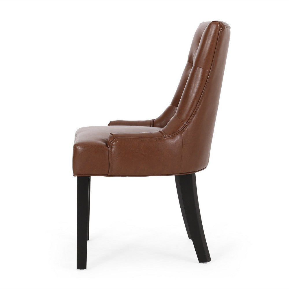 Benjara Chen Dining Chair Set of 2, Diamond Tufted Back, Brown Faux Leather