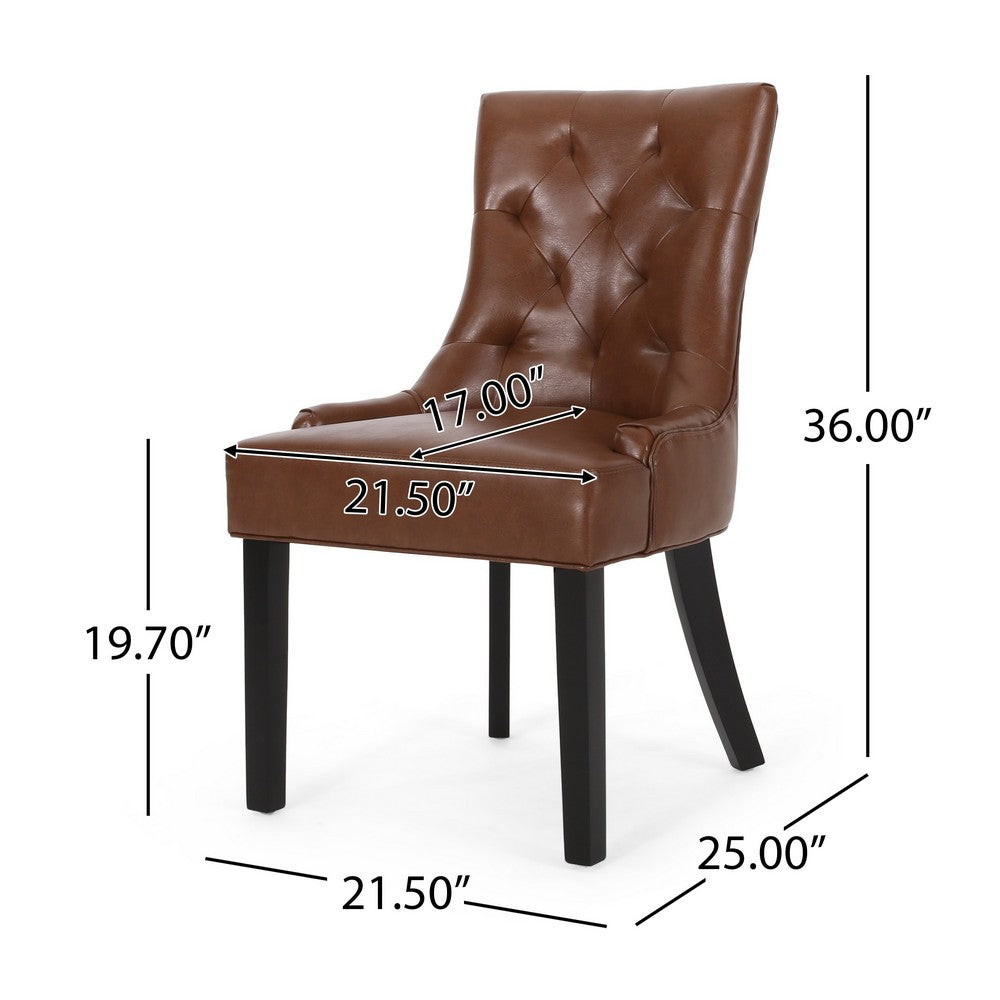 Benjara Chen Dining Chair Set of 2, Diamond Tufted Back, Brown Faux Leather