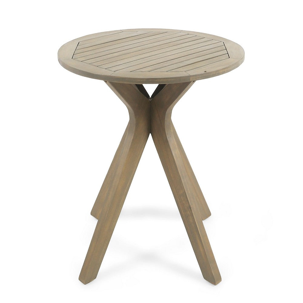 Benjara Ambre Outdoor Breakfast Dining Table, 28 Inch Slatted Gray Acacia Wood