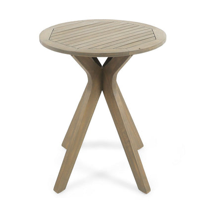 Benjara Ambre Outdoor Breakfast Dining Table, 28 Inch Slatted Gray Acacia Wood