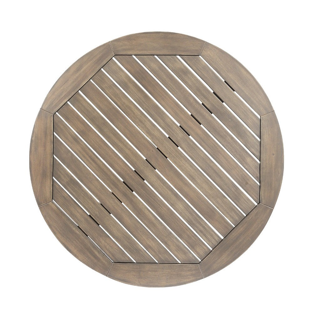 Benjara Ambre Outdoor Breakfast Dining Table, 28 Inch Slatted Gray Acacia Wood