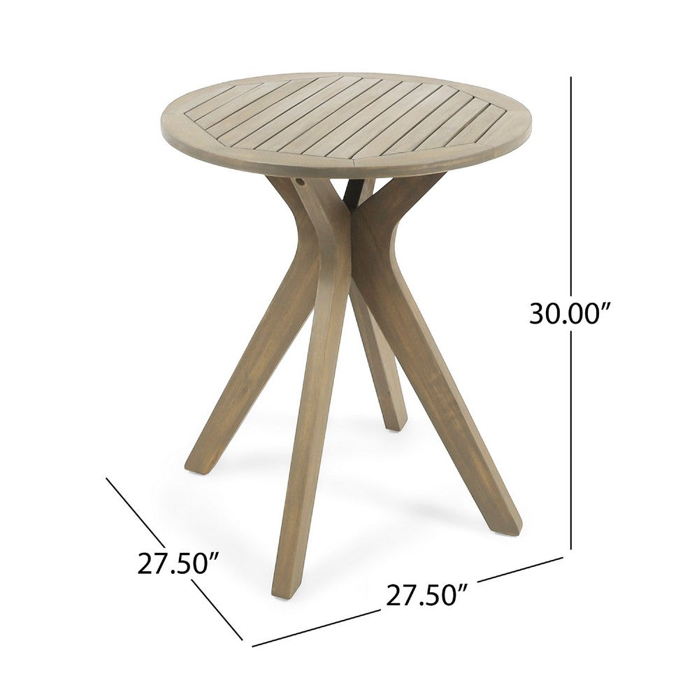 Benjara Ambre Outdoor Breakfast Dining Table, 28 Inch Slatted Gray Acacia Wood