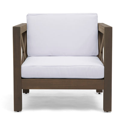 Benjara Bea Outdoor Club Chair, White Cushions, X Back Design Weathered Gray