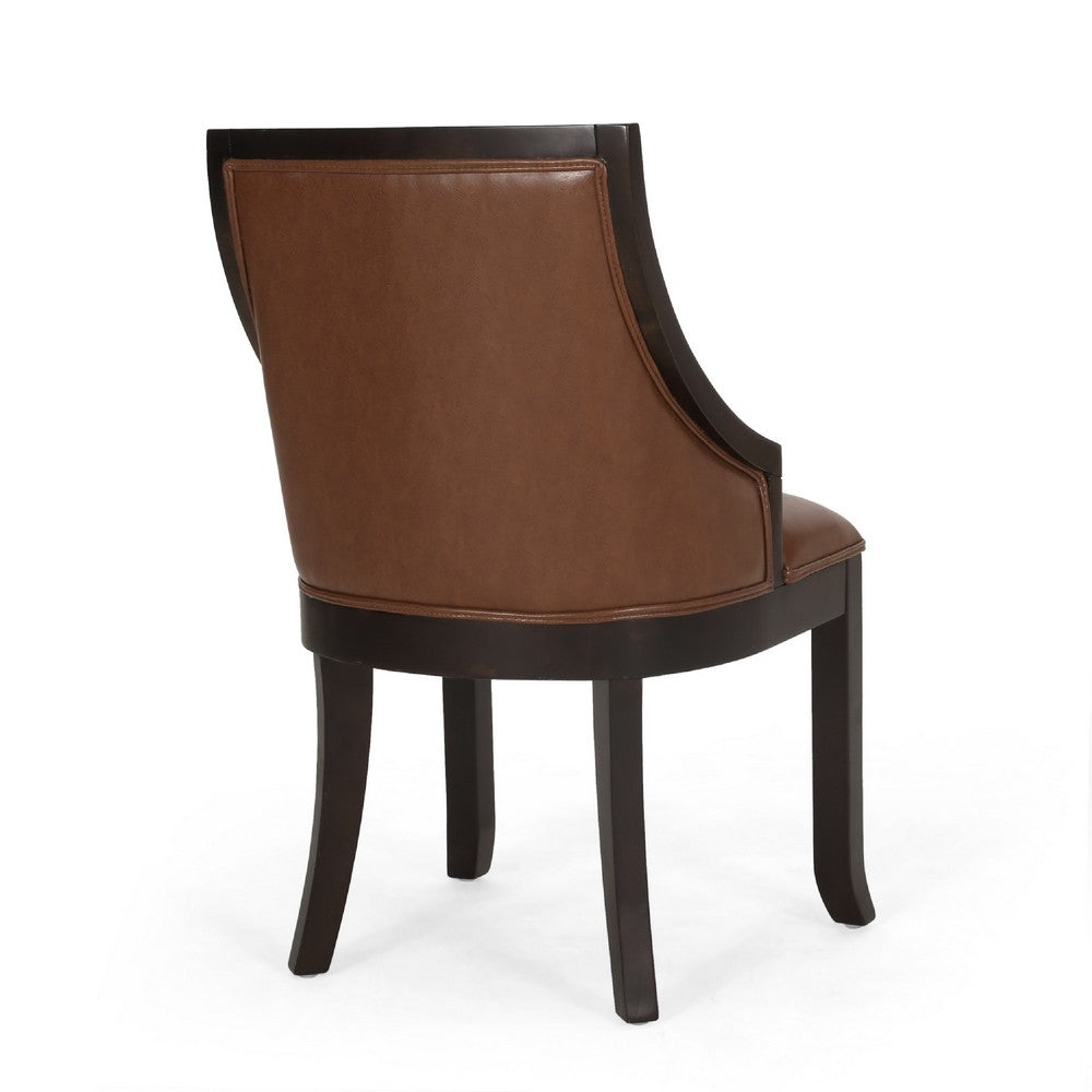 Benjara Dining Chair Set of 2, Light Brown Faux Leather, Black Wood Frame
