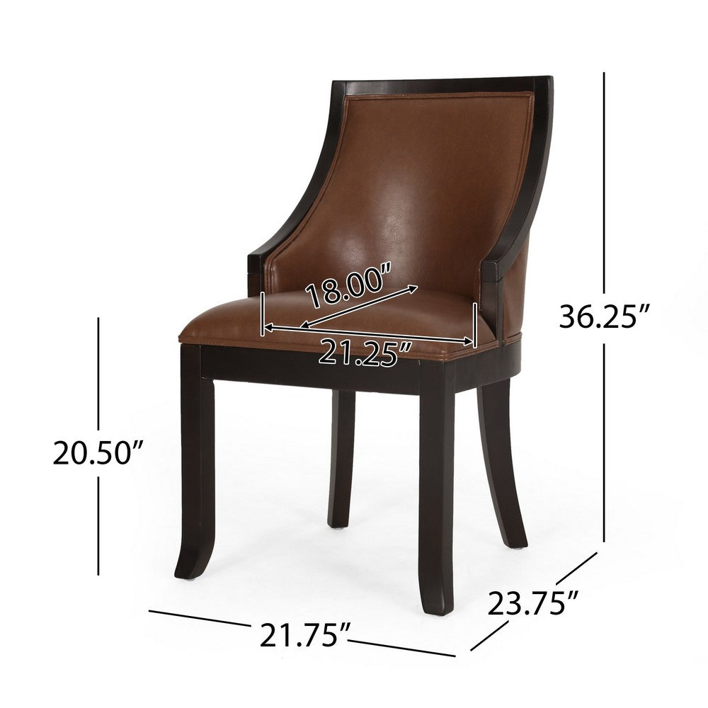 Benjara Dining Chair Set of 2, Light Brown Faux Leather, Black Wood Frame