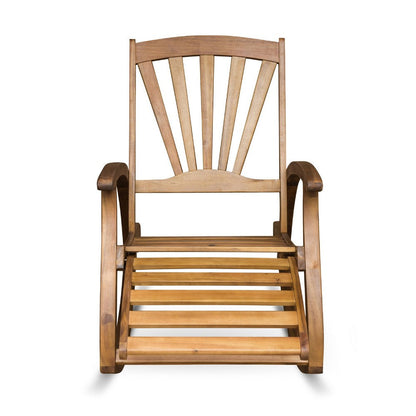 Benjara Rizz Outdoor Reclining Rocking Chair, Retractable Footrest, Brown Wood