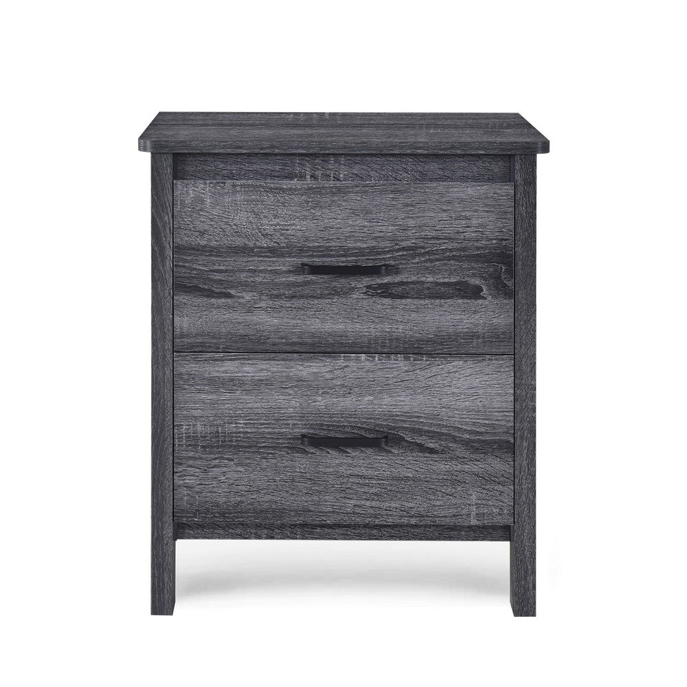 Benjara Nightstand Dresser, 2 Storage Drawers, 23 Inch, Modern Dark Gray