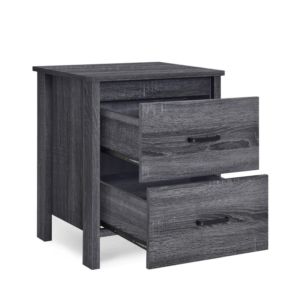 Benjara Nightstand Dresser, 2 Storage Drawers, 23 Inch, Modern Dark Gray