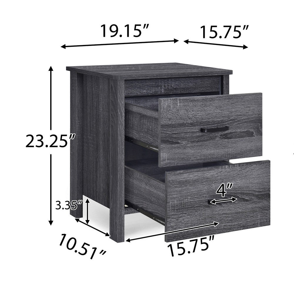 Benjara Nightstand Dresser, 2 Storage Drawers, 23 Inch, Modern Dark Gray