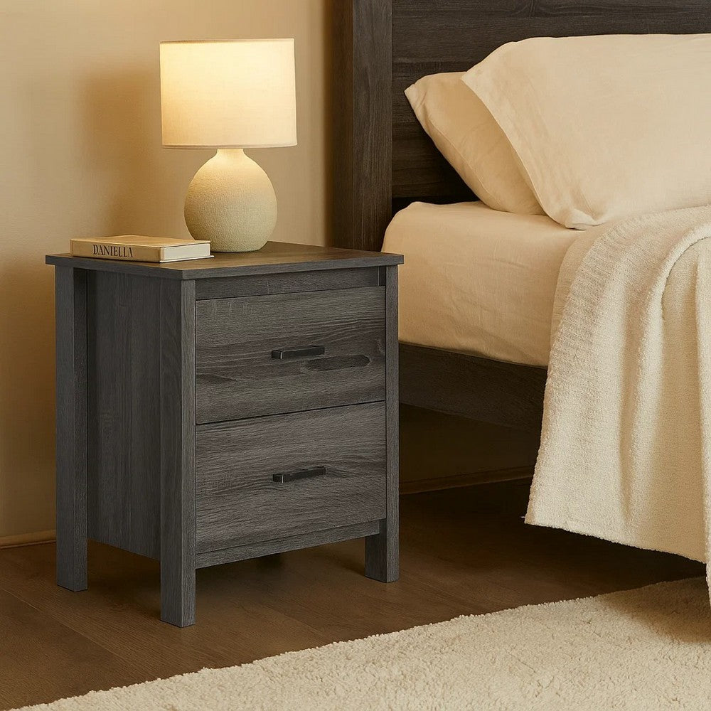 Benjara Nightstand Dresser, 2 Storage Drawers, 23 Inch, Modern Dark Gray