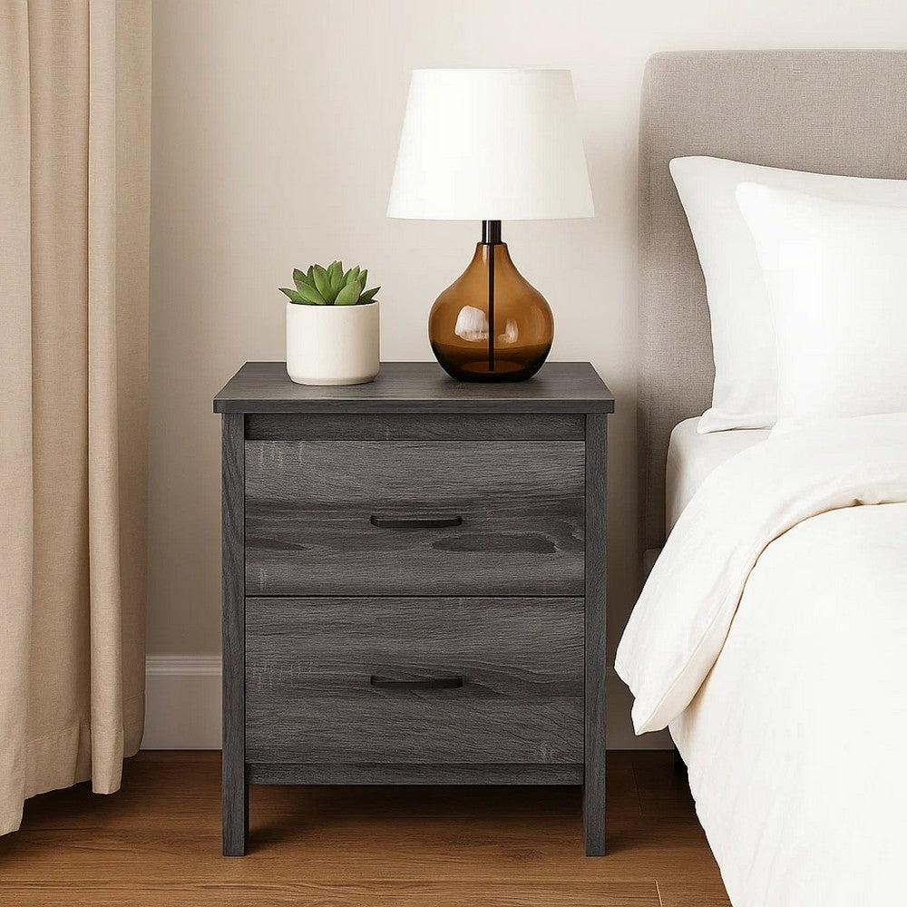 Benjara Nightstand Dresser, 2 Storage Drawers, 23 Inch, Modern Dark Gray