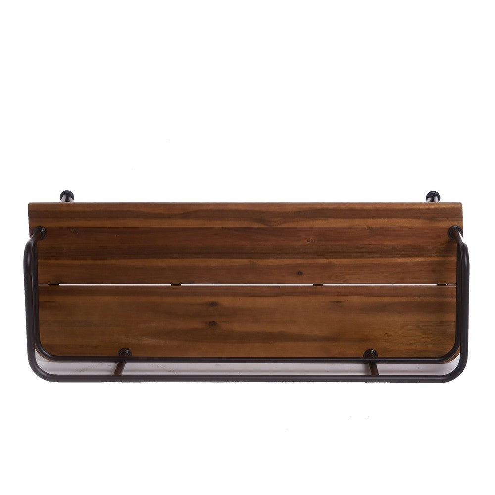 Benjara Zoe Outdoor Bench, Industrial Metal Frame, 48 Inch Brown Acacia Wood
