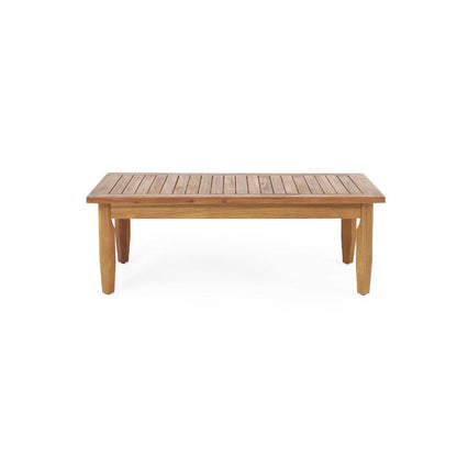 Benjara Gail Outdoor Ottoman And Coffee Table Set, Brown Acacia Wood, Gray