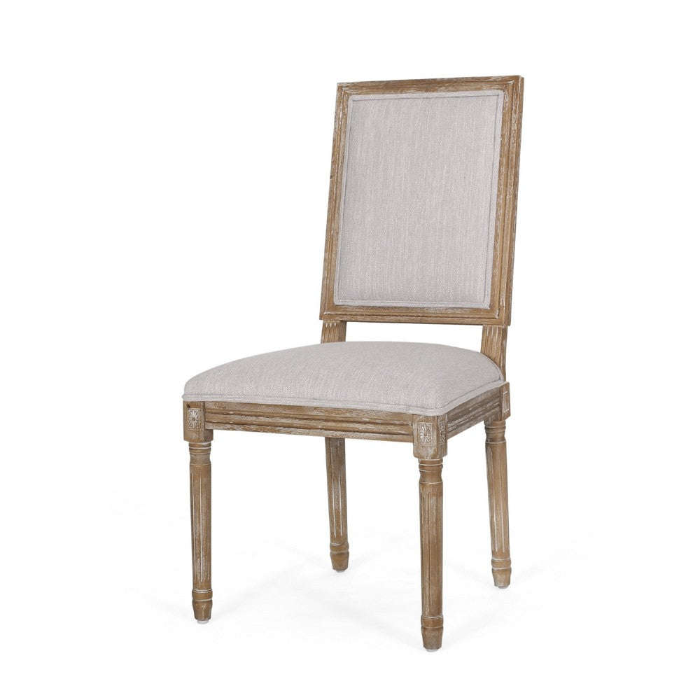Benjara Ryma Dining Chair Set of 2, Fluted Legs, Transitional Light Gray Brown
