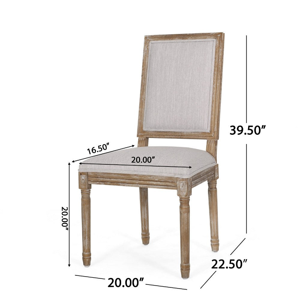 Benjara Ryma Dining Chair Set of 2, Fluted Legs, Transitional Light Gray Brown