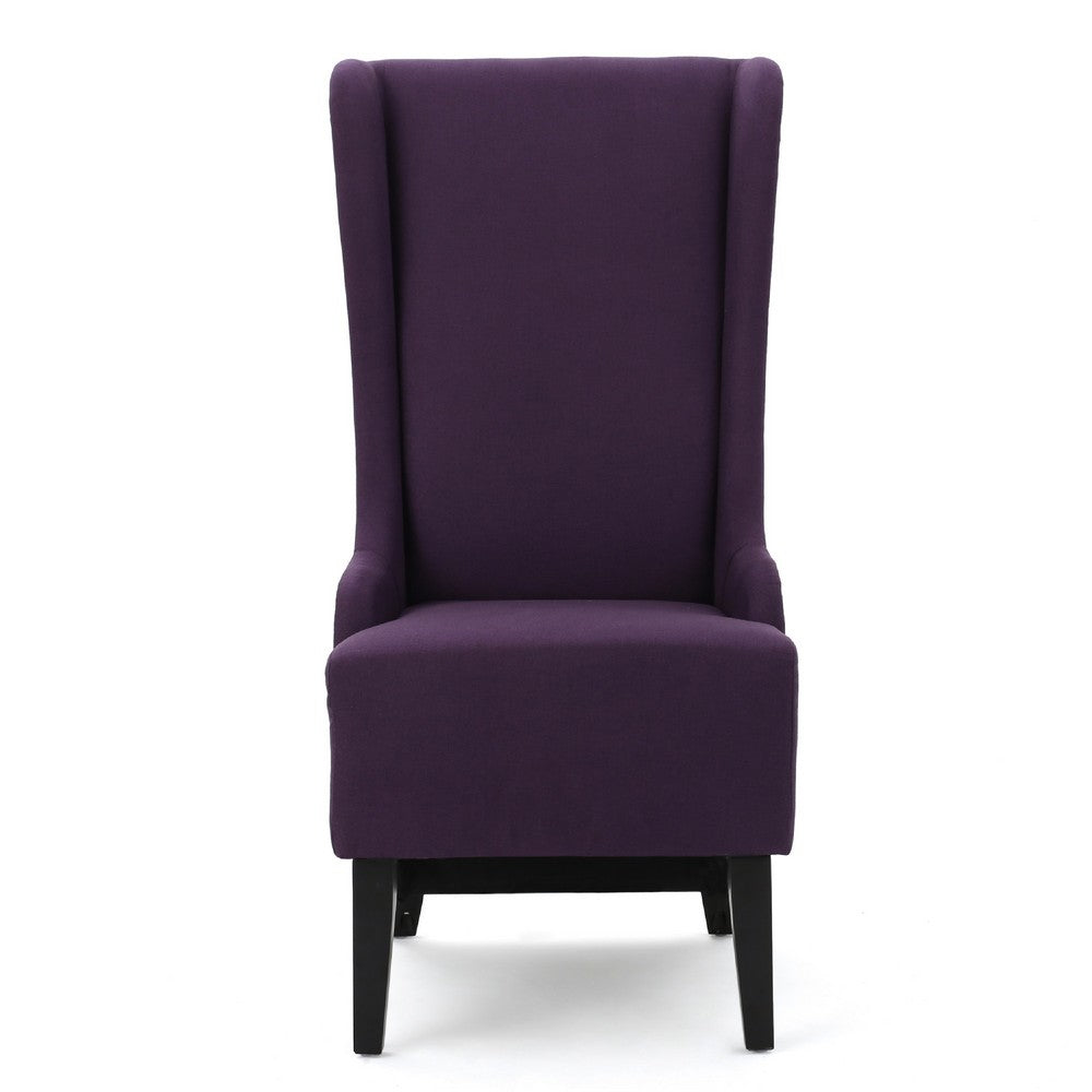 Benjara Pixie Dining Chair with High Wingback, Tapered Birch Wood, Plum Purple
