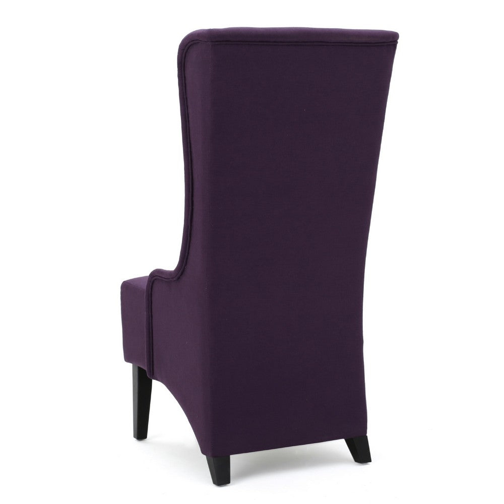 Benjara Pixie Dining Chair with High Wingback, Tapered Birch Wood, Plum Purple