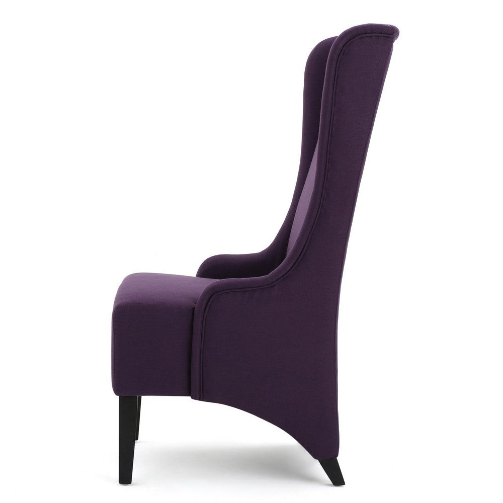 Benjara Pixie Dining Chair with High Wingback, Tapered Birch Wood, Plum Purple