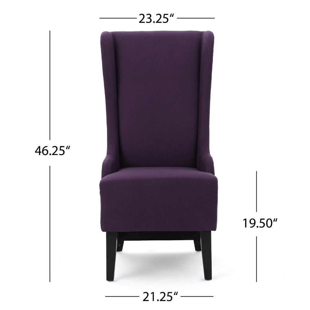 Benjara Pixie Dining Chair with High Wingback, Tapered Birch Wood, Plum Purple
