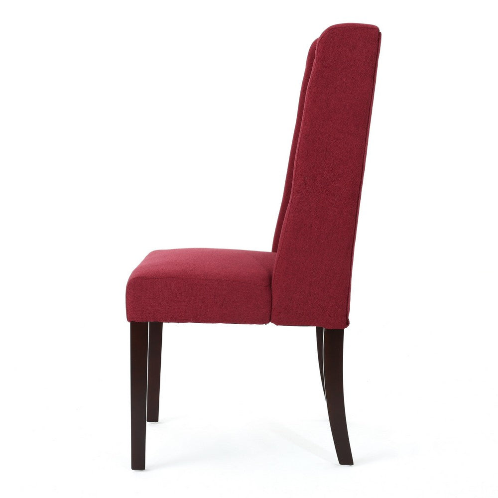 Benjara Greg Dining Chair Set of 2, High Wingback, Birch Wood, Red Fabric