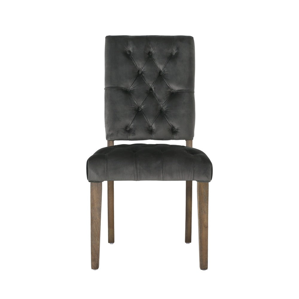 Benjara Zavie Dining Chair Set of 2, Charcoal Diamond Stitched Faux Leather