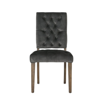 Benjara Zavie Dining Chair Set of 2, Charcoal Diamond Stitched Faux Leather