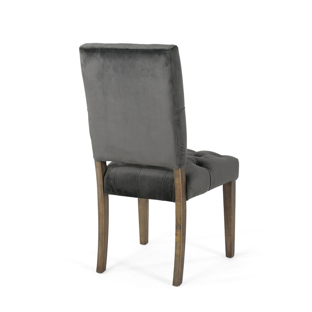 Benjara Zavie Dining Chair Set of 2, Charcoal Diamond Stitched Faux Leather