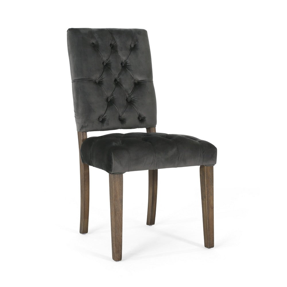 Benjara Zavie Dining Chair Set of 2, Charcoal Diamond Stitched Faux Leather