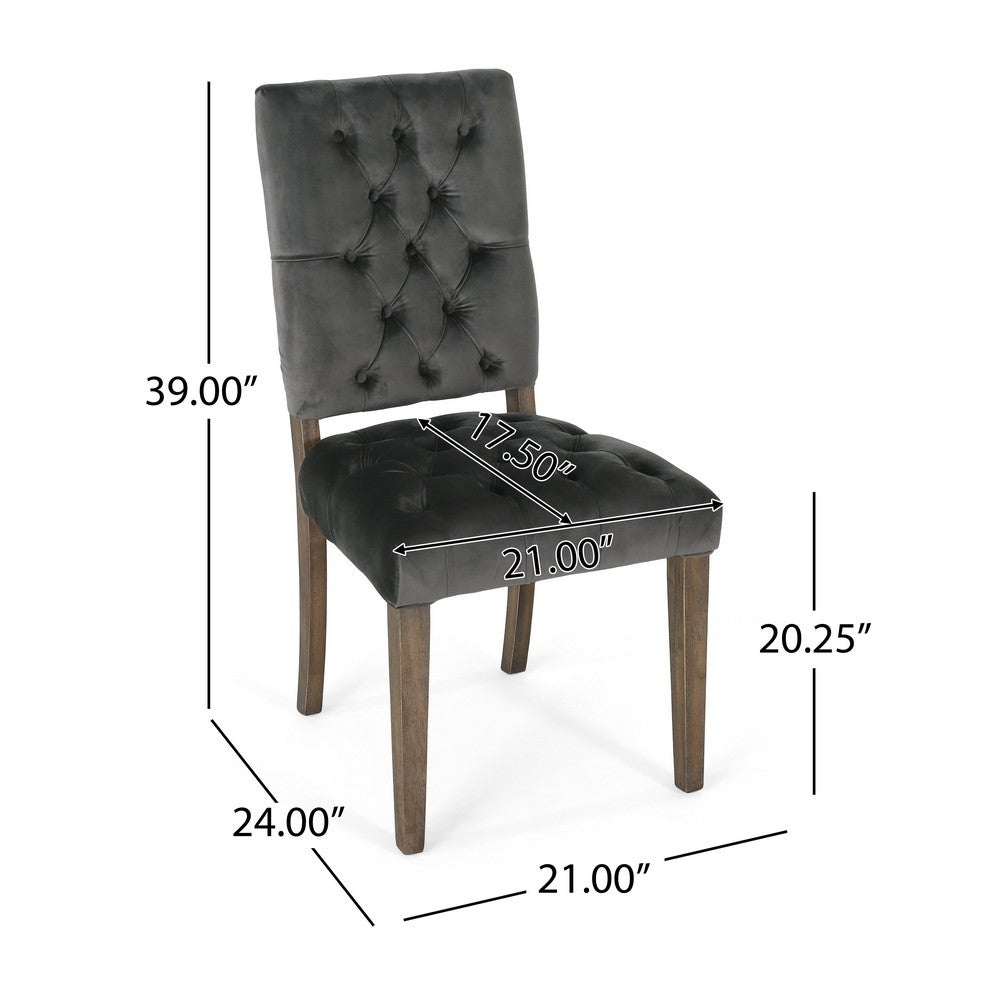 Benjara Zavie Dining Chair Set of 2, Charcoal Diamond Stitched Faux Leather