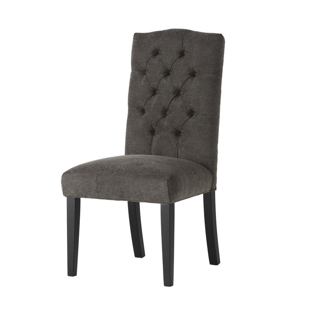 Benjara Elona Dining Chair Set of 2, Crown Top, Gray Tufted Diamond Stitched
