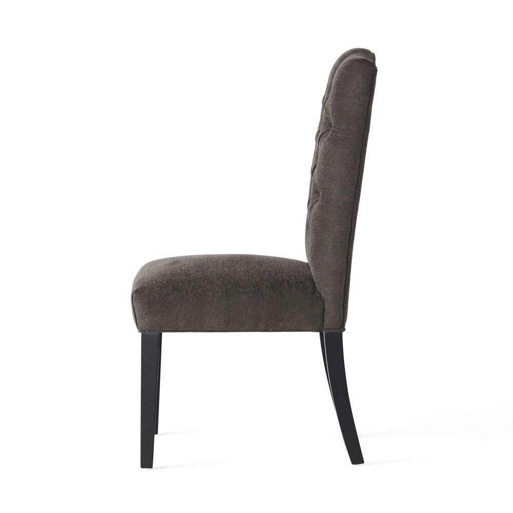 Benjara Elona Dining Chair Set of 2, Crown Top, Gray Tufted Diamond Stitched