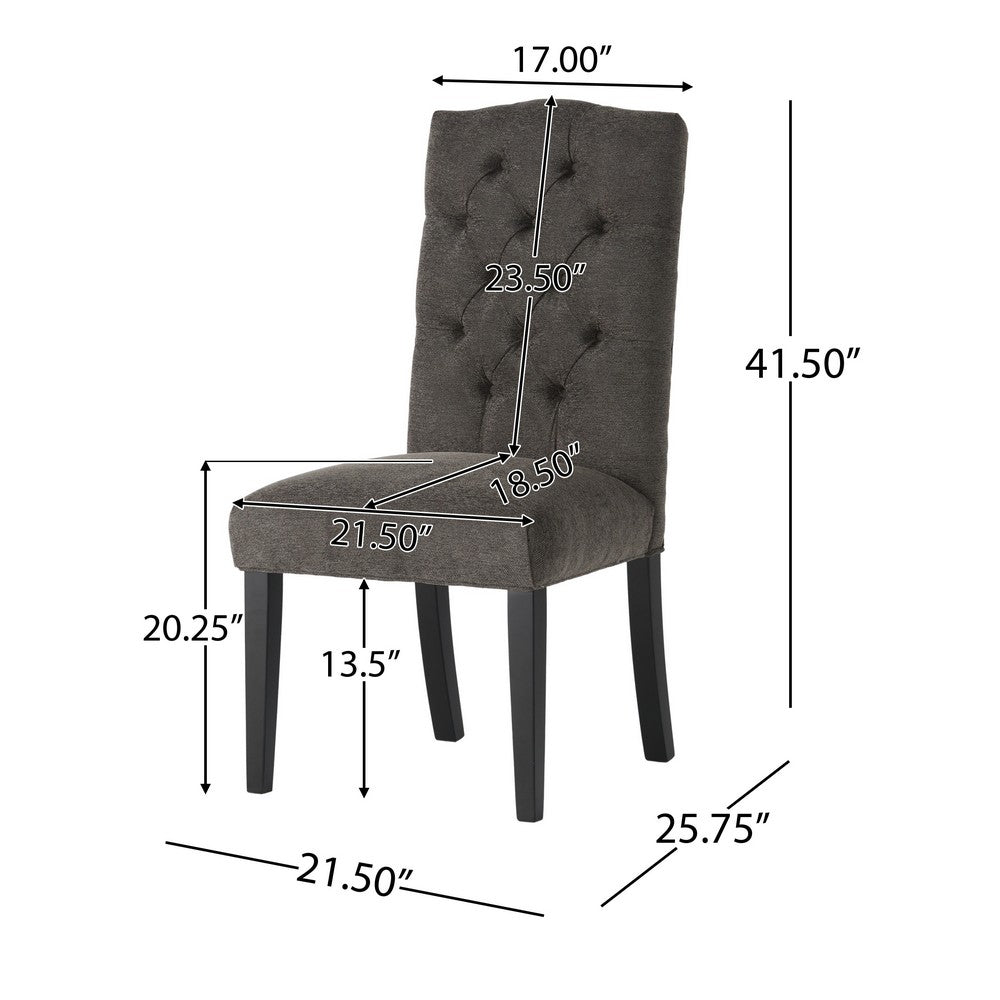 Benjara Elona Dining Chair Set of 2, Crown Top, Gray Tufted Diamond Stitched