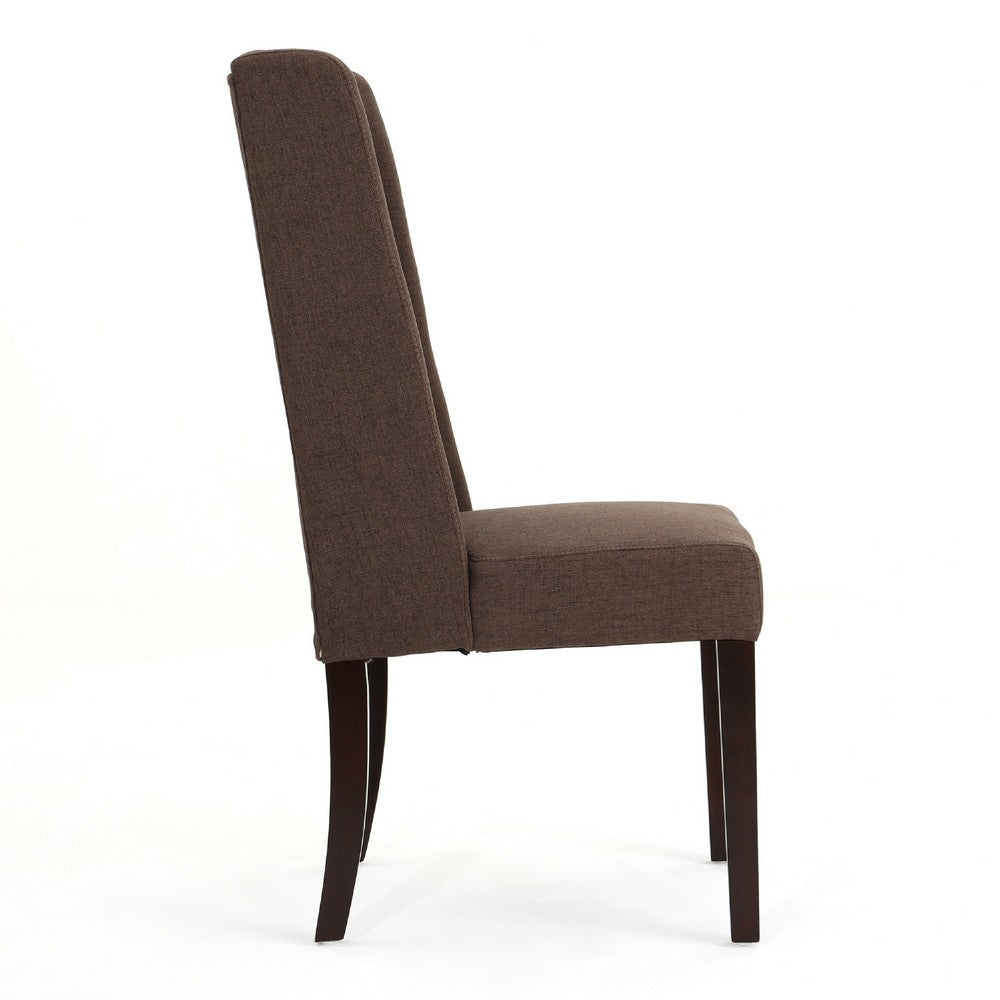 Benjara Greg Dining Chair Set of 2, High Wingback, Birch Wood, Brown Fabric