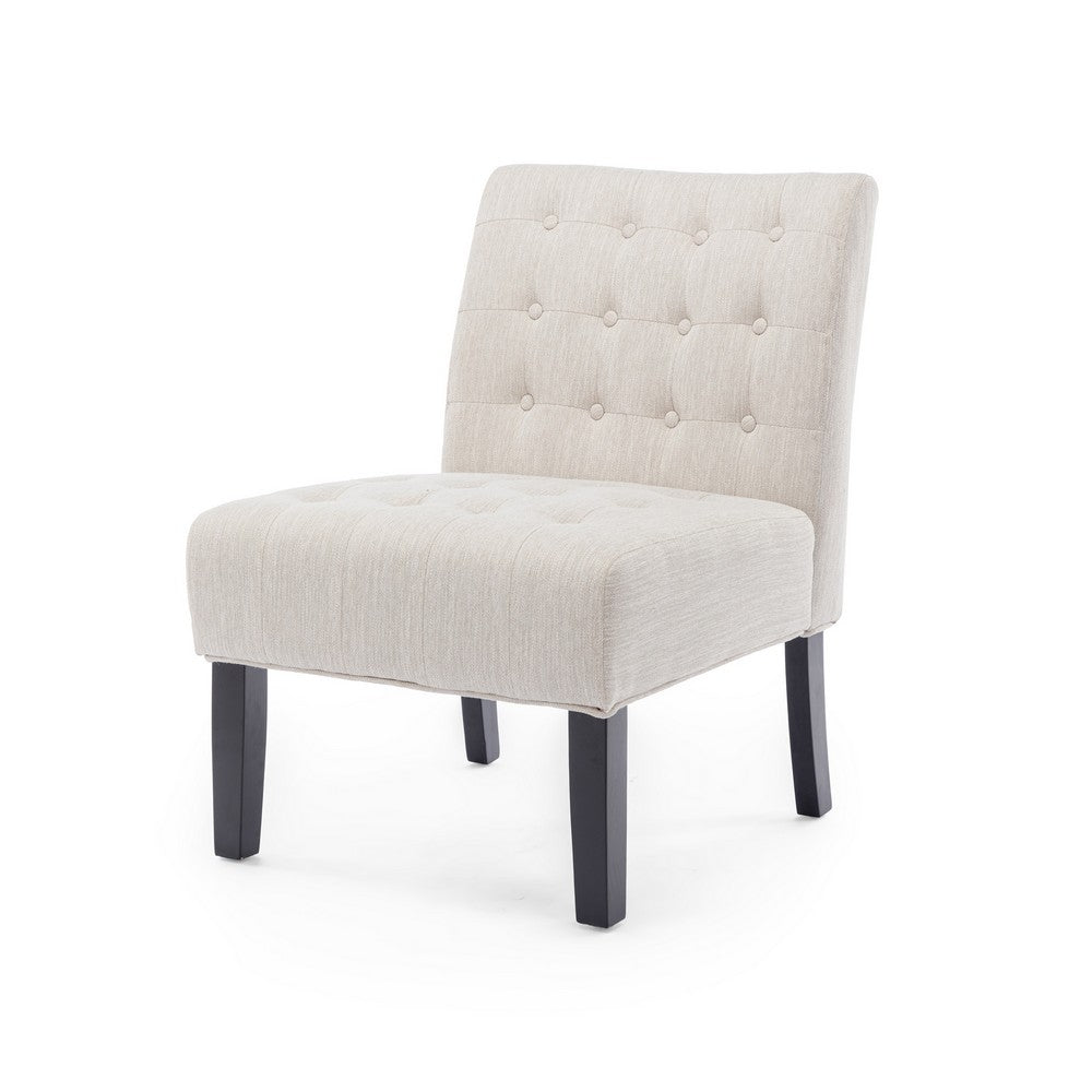 Benjara Janine Accent Chair Set of 2, Beige Button Tufted Waffle Stitch Fabric