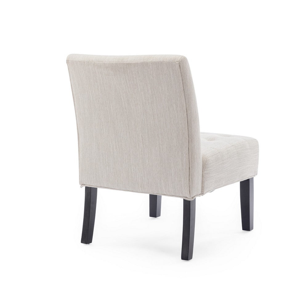 Benjara Janine Accent Chair Set of 2, Beige Button Tufted Waffle Stitch Fabric