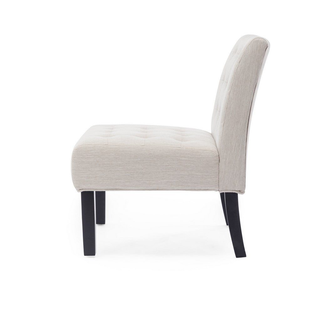 Benjara Janine Accent Chair Set of 2, Beige Button Tufted Waffle Stitch Fabric