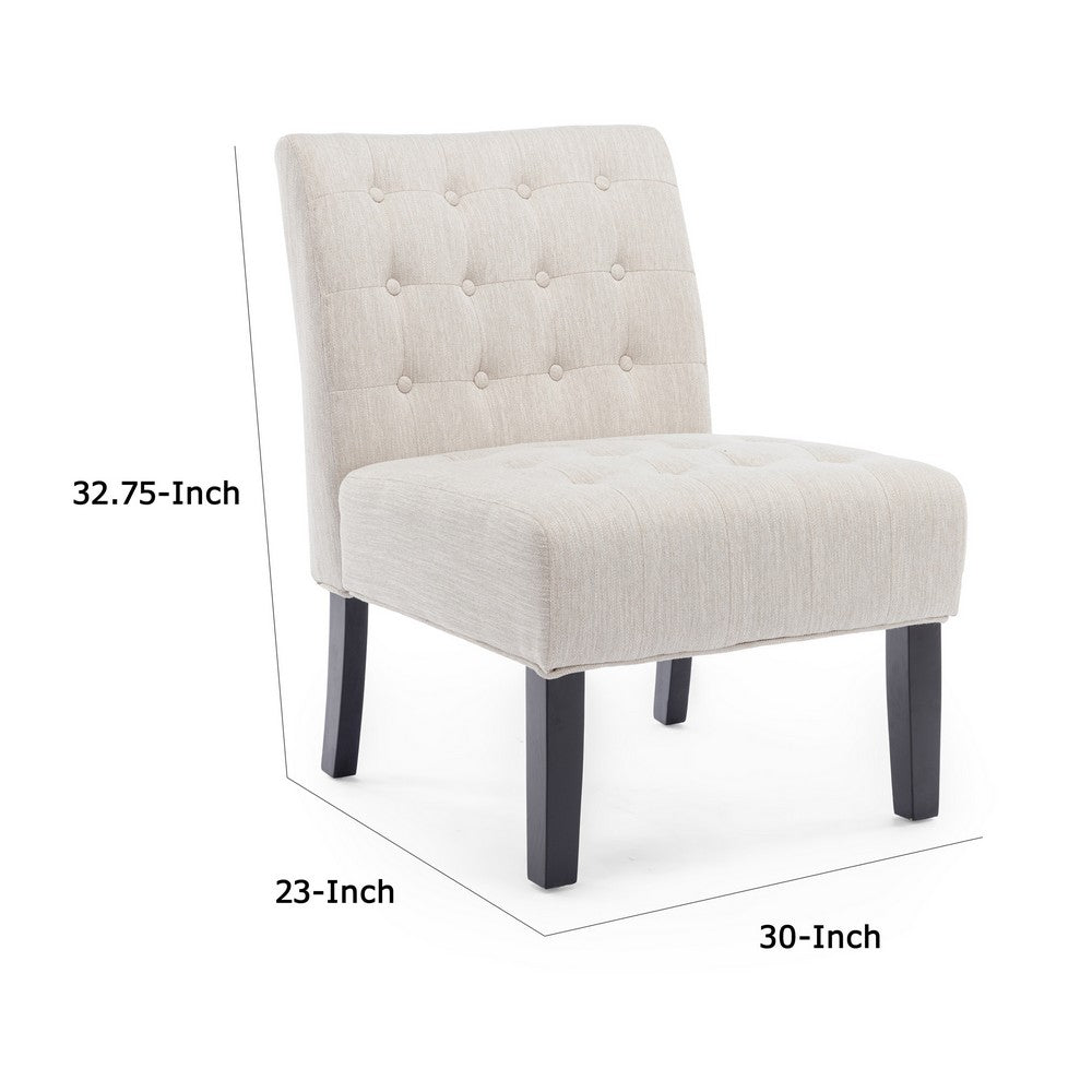 Benjara Janine Accent Chair Set of 2, Beige Button Tufted Waffle Stitch Fabric