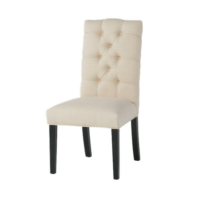Benjara Vizi Dining Chair Set of 2, Parson Style Natural Beige Tufted Fabric