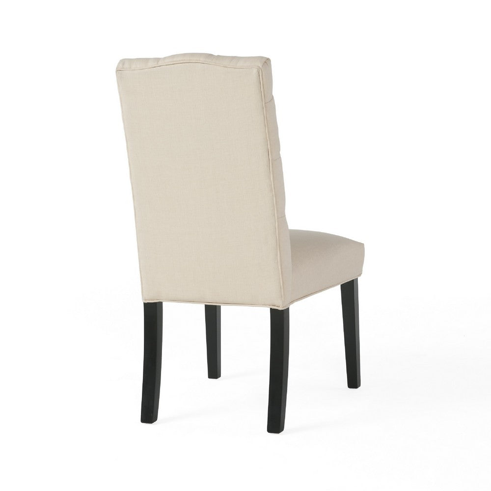 Benjara Vizi Dining Chair Set of 2, Parson Style Natural Beige Tufted Fabric