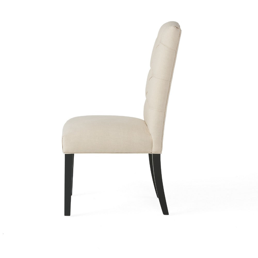 Benjara Vizi Dining Chair Set of 2, Parson Style Natural Beige Tufted Fabric