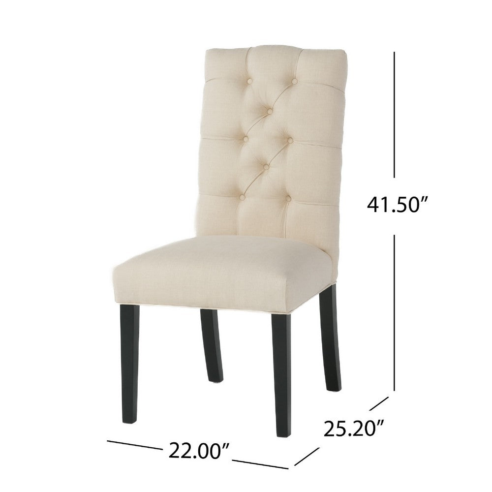 Benjara Vizi Dining Chair Set of 2, Parson Style Natural Beige Tufted Fabric