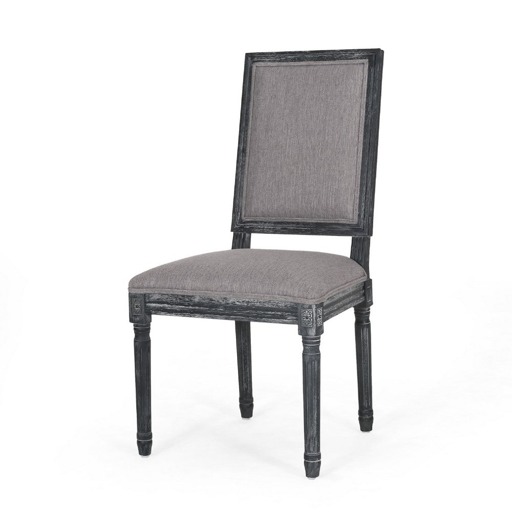 Benjara Ryma Dining Chair Set of 2, Transitional Black Fluted Legs, Gray