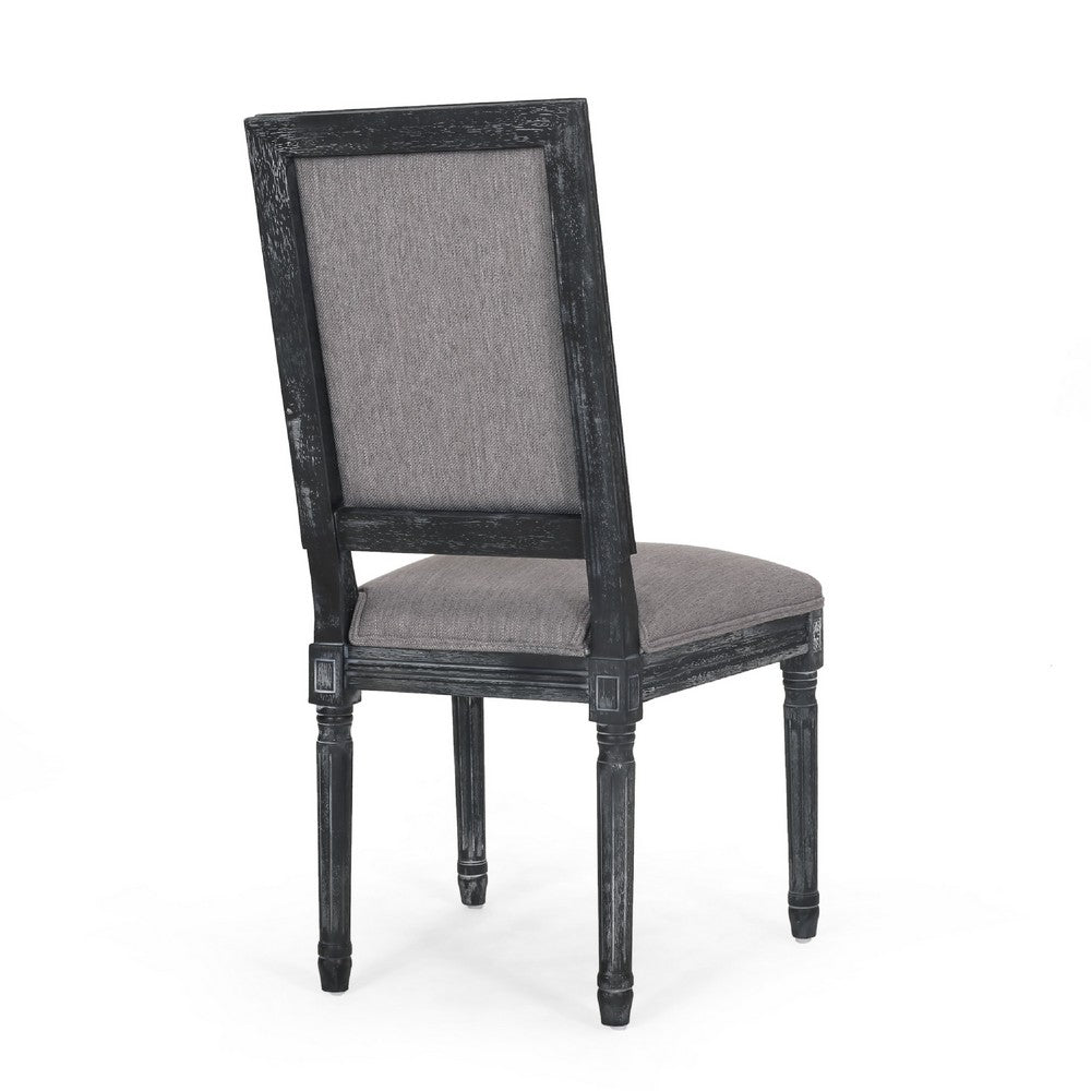 Benjara Ryma Dining Chair Set of 2, Transitional Black Fluted Legs, Gray